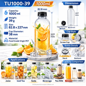 TU400-25.5 PET <b>Bottle</b> 1000ml 38mm Neck Plastic Juice <b>Bottles</b> for Beverage Packaging OEM From Vietnam Global Shipping Available - Product Image 6