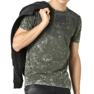 Men's Olive Green <b>Patchwork</b> Printed Cotton T-<b>Shirt</b> Short Sleeve O-Neck Slim Fit Casual Jersey Knitted Design - Product Image 1
