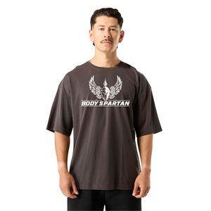 Camiseta Gráfica Oversize para Hombre en Color Marrón Carbón, Algodón Suave, Corte Relajado, Cuello Redondo, Estilo Urbano - Product Image 1