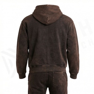 Chándal de entrenamiento de dos piezas para hombre, personalizable, de algodón con lavado ácido, de secado rápido, con forro polar para invierno, estampado liso, color personalizado - Product Image 2