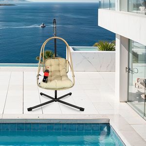 Sedia a dondolo sospesa da interno/esterno con supporto, capacità 350 libbre, in rattan intrecciato - Product Image 6