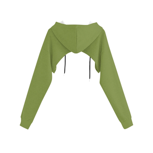 Sudadera Corta con Capucha para Mujer, Manga Larga, Hombros Caídos, Color Sólido, Informal, Otoño, Tejida, 100% Algodón, Transpirable, Asimétrica - Product Image 4