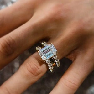 New Design 925 Sterling <b>Silver</b> 4.5 Carat <b>Emerald</b> Cut Moissanite Diamond Wedding Engagement <b>Ring</b> Gold Plated D Color& VVS Clarity - Product Image 3