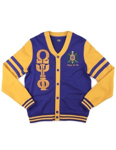 Omeg Psi Phi <b>Cardigan</b> with Chenille Logos 100% Cotton Simple Casual Solid Design for Women - Product Image 1