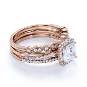 Unique 1.85 Carat Cushion Cut Moissanite Diamond Vintage Halo Engagement Wedding Trio Set Antique Style Luxury <b>925</b> <b>Silver</b> <b>Ring</b> - Product Image 2