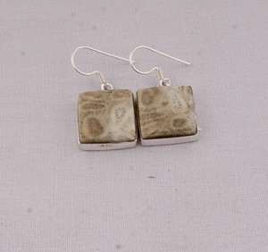 925 <b>Sterling</b> <b>Silver</b> Fosil Coral <b>Earrings</b> Natural Composite Gemstone Marquise <b>Dangle</b> <b>Earrings</b> Handmade Jewelry - Product Image 3