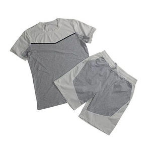 Men's Grey Color Block T-Shirt And Shorts <b>Set</b> Two Piece Crewneck Tee With Matching Shorts Casual Activewear Lounge Wear - Product Image 6