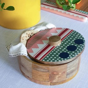 Modern Style Eco-friendly Wooden Chapati Container Durable Handmade Roti Box Flip Top <b>Lid</b> Tortilla Warmer Basket Enamel Coated - Product Image 1