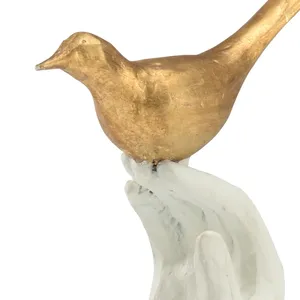 Golden Bird Figurine on Marble <b>Hand</b> Sculpture Art Decor Bronze <b>Casting</b> Gold Leafing Animal Theme Collectible - Product Image 1