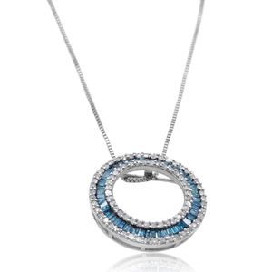 JEWELSPAARK Collar con Colgante Circular de Diamantes Naturales Blancos y Azules de 1.13 Cttw para Mujer, Plata de Ley 925 con Baño de Rodio, para Boda, 18 Quilates - Product Image 3