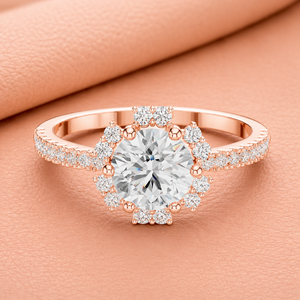 Elegant Lab Grown Cut Diamond Halo Engagement <b>Ring</b> <b>Set</b> Yellow White Rose <b>Gold</b> Vintage Inspired Pave Band Design IGI Certified - Product Image 3