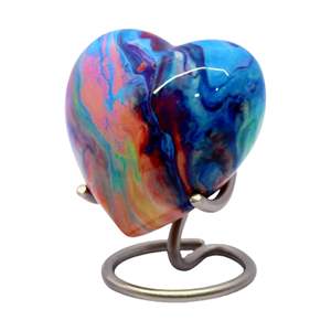 Urne funéraire moderne, élégante et durable en métal en forme de cœur avec support pour cendres humaines et d'animaux, pour la conservation des souvenirs. - Product Image 1