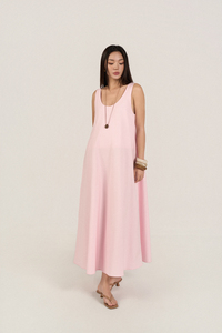 Women's Loose Cotton Midi <b>Dress</b>, Enzyme-Washed, Yarn-Dyed Stripes, Breathable Casual <b>Summer</b> Style - Product Image 3