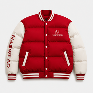 NASWEAR Men's Red <b>Bubble</b> Jacket Windproof Winter <b>Coat</b> Preppy Style Button Closure Regular Fit Thick Polyester <b>Bubble</b> Jacket - Product Image 1