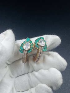 Boucles d'oreilles vintage en argent plaqué or 18 carats de luxe avec motif végétal pour femme, cadeau - Product Image 5