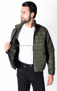 Chaqueta acolchada verde oliva para hombre, con cuello alto, cierre de cremallera, abrigo de invierno grueso, cortavientos, informal. - Product Image 5