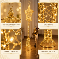 Petite lanterne de rue en bois avec fil doré, base cloche pagode, lumières féeriques LED à piles, décoration maison Ramadan Aïd, nouveauté
