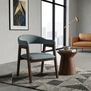 Fauteuil de salle à manger moderne en bois massif, finition noyer, dossier en forme de baril, chaise d'appoint en tissu, pour hôtel, restaurant, café, aménagements artistiques, meubles - Product Image 3