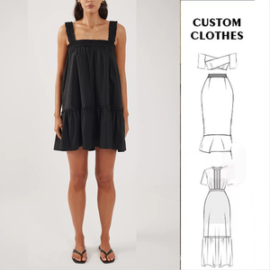 Vestido Mini Informal Negro Personalizado para Mujer, 100% Algodón Ecológico - Product Image 2