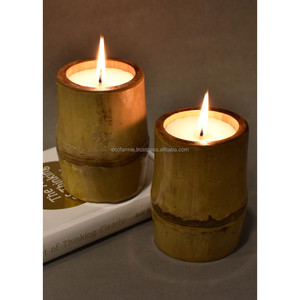 Porte-bougies géométriques en bois de bambou en gros |   Conception d'anneaux empilés faits à la main - Product Image 2