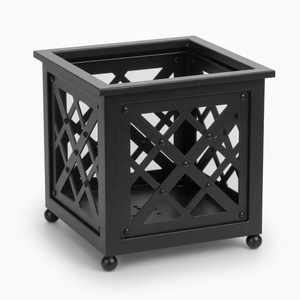 Macetero Metálico con Marco en X, Recubrimiento en Polvo Negro, Cuadrado, con Orificio de Drenaje, Decoración Moderna para Patio, Venta al Por Mayor Comercial - Product Image 1