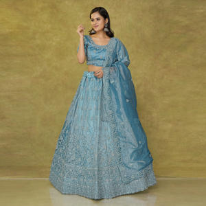 Exclusive Twill <b>Net</b> Lehenga Choli Showcasing Elegant Surface Detailing, Flared Design, Statement Border Accent, Soft Wrap - Product Image 4