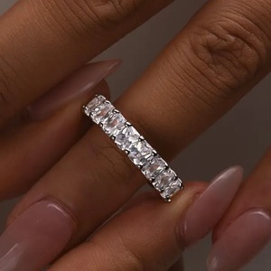 925 Moissanite 3.0 Carat Radiant Cut Half Wedding <b>Band</b> <b>Travel</b> Ring Sterling Silver Gold Plated Classic Luxe Women - Product Image 6