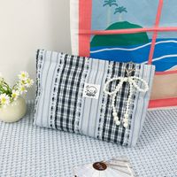 Nouvelle Trousse de Maquillage à Carreaux Grande Capacité Fraîche et Portable, Organisateur de Voyage, Pochette Intérieure pour Lotions et Pinceaux