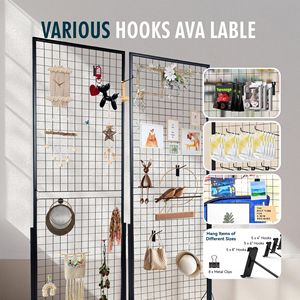 Pannelli Espositivi a Griglia Bifacciali Professionali per Negozi, Confezione da 2, 61x170 cm, Base a T Robusta, 20 Ganci/Clip per Esposizione - Product Image 3