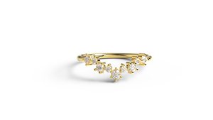 Trendy 18K Gold Curved Diamond Ring Round Brilliant Cut Diamond Ring Cluster Stacking Band Scalloped V Shaped Ring Jewelry Women - Product Image 1