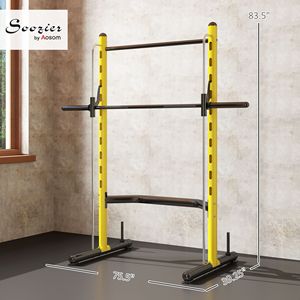 Rack demi-cercle jaune réglable multifonctionnel avec barre de traction et barre d'haltères pour l'haltérophilie et les développés couchés - Product Image 2