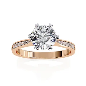 Bague solitaire unisexe en or massif véritable avec diamant de laboratoire brillant taille ronde et halo caché - Product Image 6
