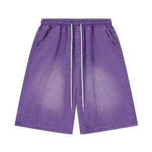 Shorts streetwear délavés à l'acide pour hommes, en coton personnalisé 260 280 300 g/m², ourlet brut, cordon de serrage, style vintage et vieilli - Product Image 4