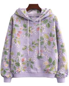 Sudadera con Capucha para Mujer con Estampado Floral de Lavanda, Felpa de Algodón, Estilo Casual, Fabricante Personalizado, Proveedor Mayorista de Ropa Urbana - Product Image 1
