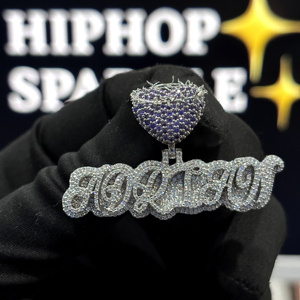 <b>Custom</b> Script <b>Name</b> Charm Pendant 925 Sterling Silver VVS Moissanite Iced Heart Crown Thorns Bail Hip Hop Unisex <b>Necklace</b> OEM ODM - Product Image 1