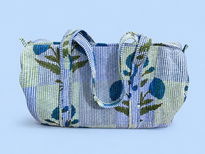 Bolsa de Viaje Tejida con Diseño Floral Kantha, Bolsa de Lona de Algodón para Uso Diario, Gran Capacidad, Cierre de Cremallera, Informal, para Exteriores - Product Image 1
