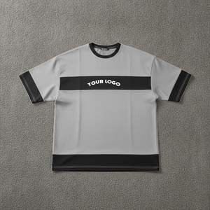 T-shirt surdimensionné à col rond en coton 100% avec logo imprimé en relief personnalisé, panneaux colorés, coupe ample - Product Image 4