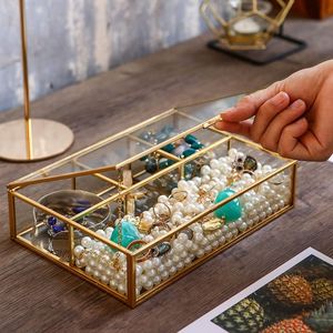 Glass Metal Jewelry Box With 6 Compartments And <b>Mirror</b> Lid For Organizing Necklaces Rings Watches Bracelets - Product Image 6
