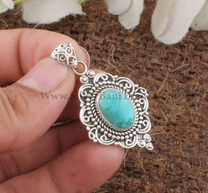 Wholesale Vintage Natural Turquoise Pendant 925 Sterling Silver Platinum Plated Oval <b>Charm</b> Jewelry Bulk Price Factory Direct - Product Image 6