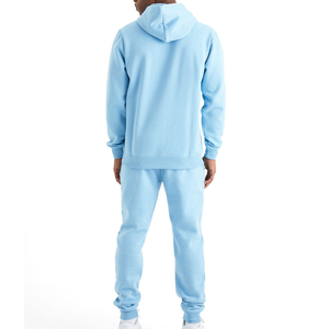 Ensemble de survêtement bleu clair à capuche pour homme, pantalon de jogging décontracté en coton de couleur unie avec poches latérales, coupe classique, idéal pour l'automne - Product Image 4