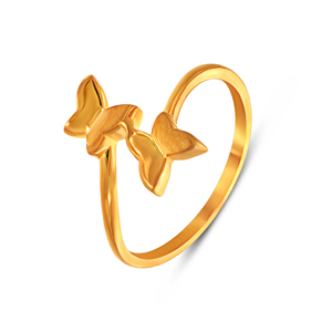 Bague Papillon Dorée de Luxe pour Femme, Double Papillon Ouvert, Bijou Fin et Élégant pour Anniversaire - Product Image 1
