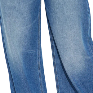 Jean en denim décontracté pour femme, taille mi-haute, coupe large, avec cordon de serrage, respirant, bleu délavé, idéal pour l'été, style streetwear - Product Image 5