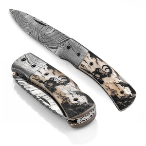 Cuchillo Plegable de Acero de Damasco de Grado Industrial OEM con Hoja Recta y Empuñadura de Pulgar, 19 cm de Longitud Total, 0.5 mm de Grosor - Product Image 1