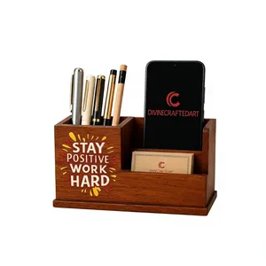 Soporte de Escritorio para Teléfono Móvil y Organizador de Escritorio Hecho a Mano en Madera con Porta Tarjetas, Soporte Premium para Bolígrafos y Lápices para Oficina, Hogar y Mesa de Estudio - Product Image 1