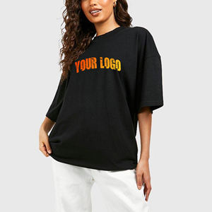 Camiseta de Mujer de Alta Calidad, 100% Algodón, con Apliques de Verano, Logotipo Impreso en 3D Personalizado, Hombros Caídos, Tejido Grueso - Product Image 1