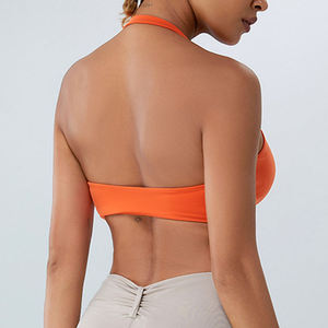 Soutien-gorge de sport sans couture pour femme, dos croisé, col en V profond, maintien moyen, haut de yoga, couleur unie, Spandex Polyester - Product Image 5