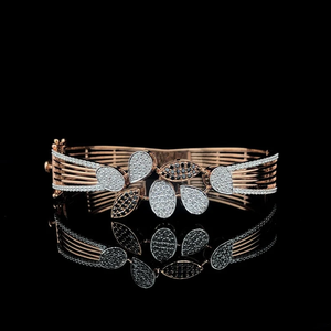 Rose Gold Plated Diamond Flower <b>Cuff</b> <b>Bracelet</b> Women's Vintage Glam Wedding Jewelry Pave Setting Oval Cut Inlay - Product Image 4