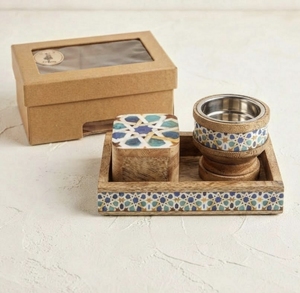 Quemador de Incienso Mubkhar de Madera de Acacia Hecho a Mano, Ecológico, 100% Natural, Diseño Personalizable, Patrón de Mosaico Colorido - Product Image 4