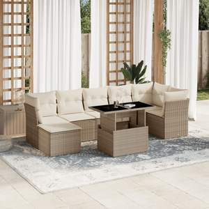 Ensemble de canapés de jardin en rotin beige avec rangement, 6 places, mobilier d'extérieur, design contemporain - Product Image 3