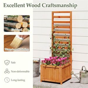 Bac à légumes surélevé en bois 2-en-1 avec treillis et système de drainage efficace pour plantes grimpantes et fleurs - Product Image 5